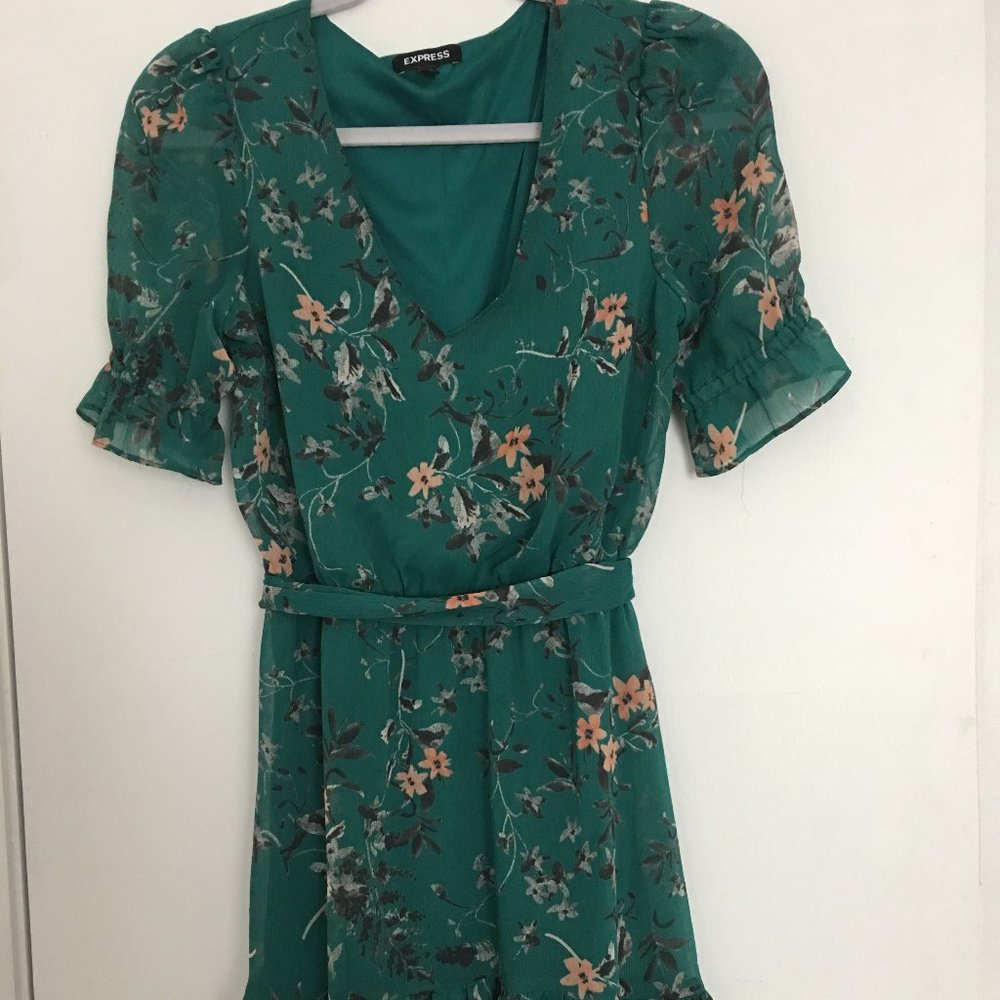 Express Turquoise/Teal Floral Dress in XS